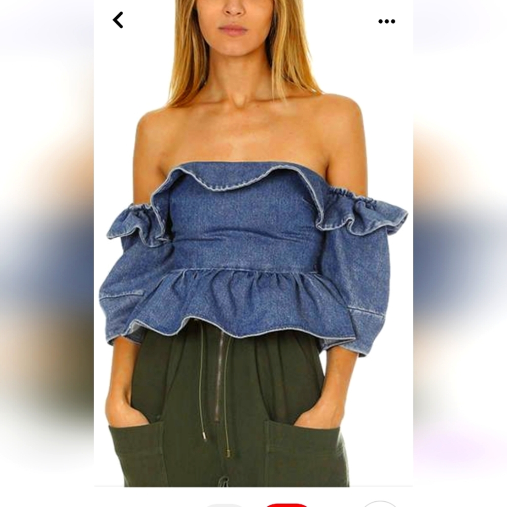 Apiece apart denim off shoulder top
